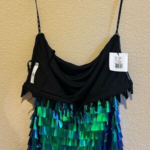 Source Unknown Black and Green Sequin Mini Dress